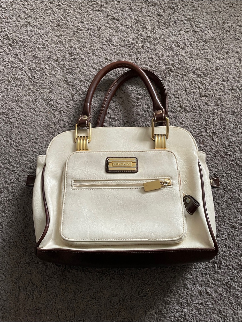 Capezio Cream and Brown Structured Satchel Handbag